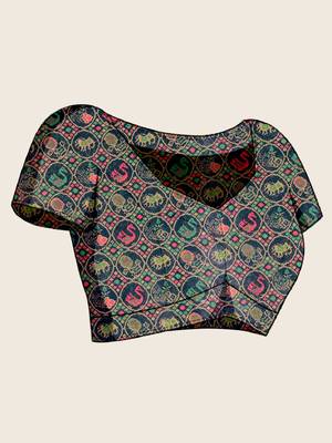 Multicolor printed floral print geometric print cotton linen bollywood saree with blouse 5