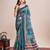 Multicolor printed floral print geometric print cotton linen bollywood saree with blouse