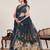 Navy blue printed linan bollywood saree with blouse