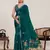 Teal green printed linan bollywood saree with blouse