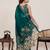Teal green printed linan bollywood saree with blouse