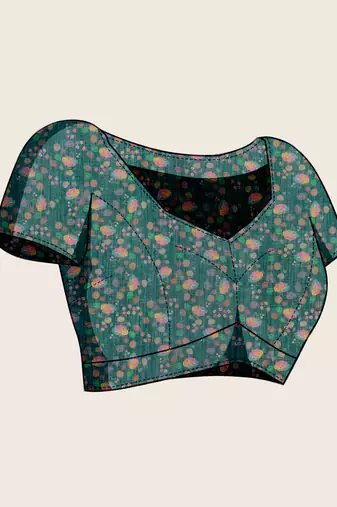 Teal green printed linan bollywood saree with blouse