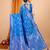 Blue woven self design embellished pure silk banarasi saree with blouse