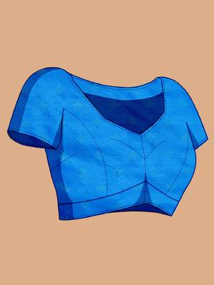 Blue woven self design embellished silk blend banarasi saree with blouse 5