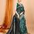 Dark green woven self design embellished pure silk banarasi saree with blouse