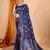 Navy blue woven self design embellished pure silk banarasi saree with blouse