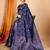 Navy blue woven self design embellished pure silk banarasi saree with blouse