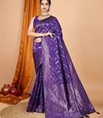 Violet woven self design embellished pure silk banarasi saree with blouse