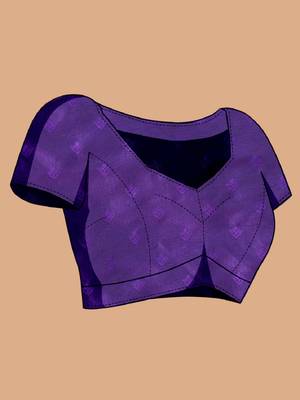 Violet woven self design embellished silk blend banarasi saree with blouse 5