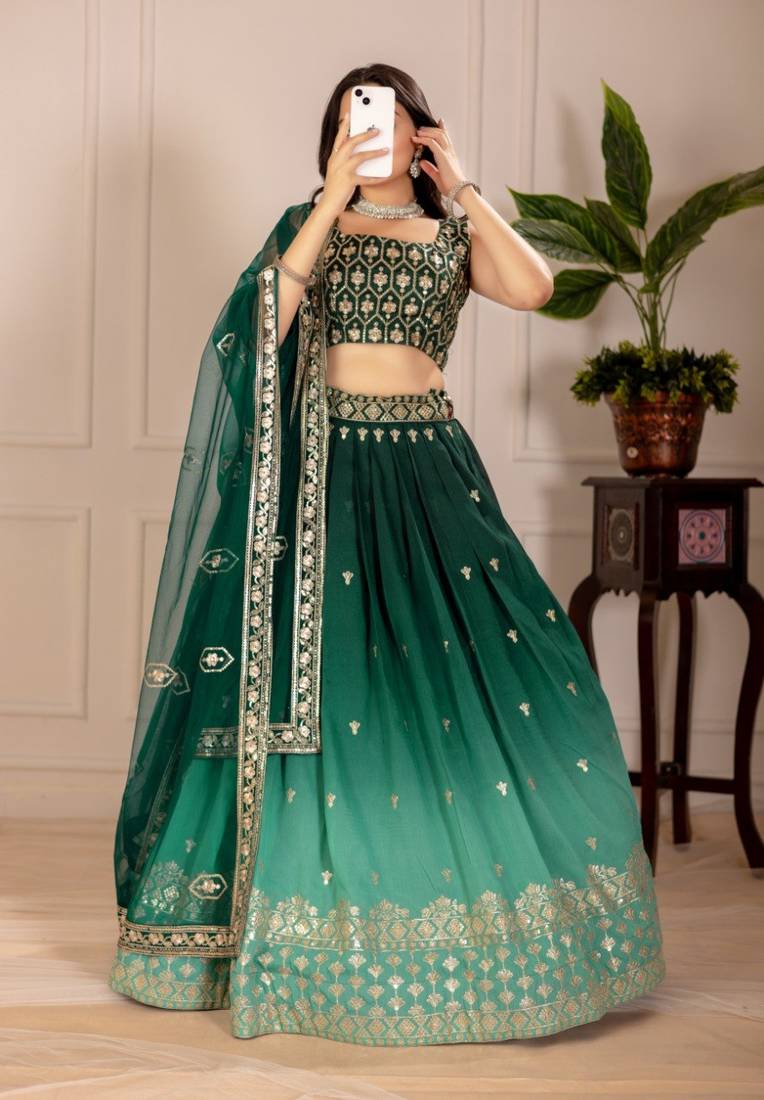 Green Color  Embroidery Thread & Sequence Work  Silk  Lahenga Choli Set