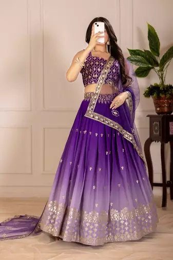 Purple Color  Embroidery Thread & Sequence Work  Silk  Lahenga Choli Set
