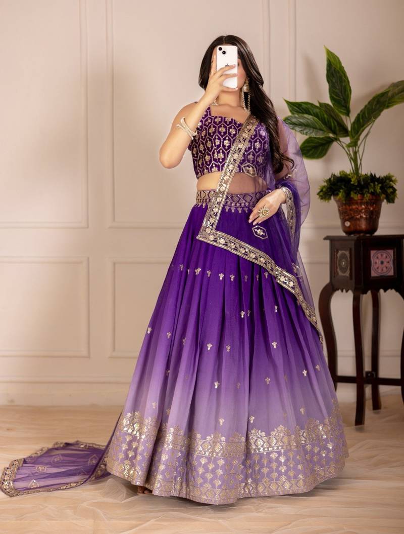 Purple Color  Embroidery Thread & Sequence Work  Silk  Lahenga Choli Set