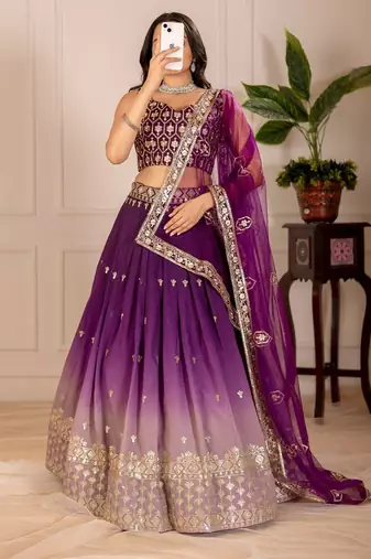 Wine Color  Embroidery Thread & Sequence Work  Silk  Lahenga Choli Set