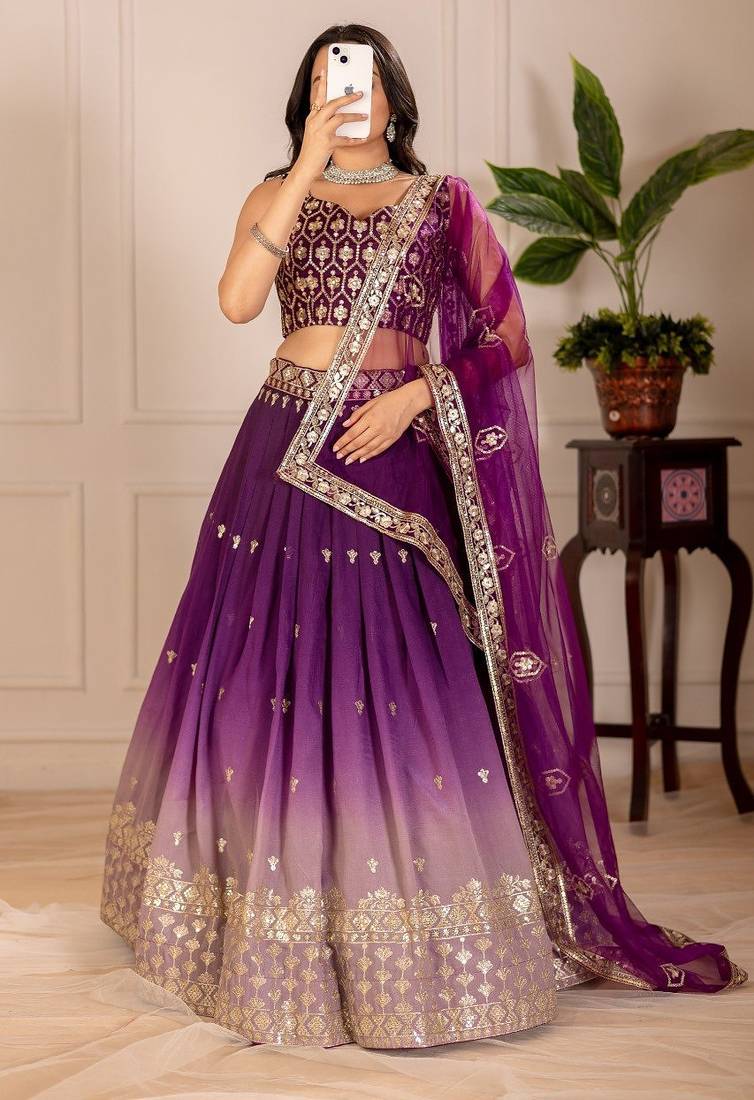 Wine Color  Embroidery Thread & Sequence Work  Silk  Lahenga Choli Set