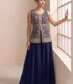 Navy georgette stitched plazzo suit with sequence lakhnavi embroidery work