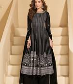 Black georgette free size stitched suit with embroidery & sequence work