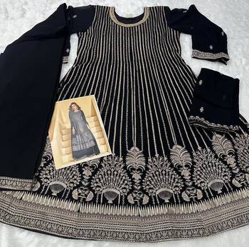 Black georgette free size stitched suit with embroidered sequin  3