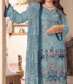 Blue chiffon semi stitched suit with embroidery & sequence work
