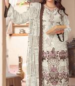 White chiffon semi stitched suit with embroidery & sequence work