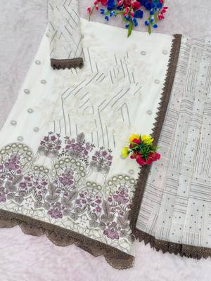 White chiffon suit with embroidered sequin  2