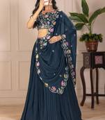 Neavy Blue Color Embroidery With Multi Thread & Sequence Work Fox Georgette Lahenga Choli Set
