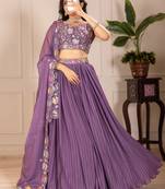 Purple Color Embroidery With Multi Thread & Sequence Work Fox Georgette Lahenga Choli Set