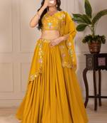 Yellow Color Embroidery With Multi Thread & Sequence Work Fox Georgette Lahenga Choli Set