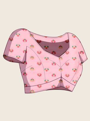 Pink floral print woven soft silk kalamkari saree with blouse 5
