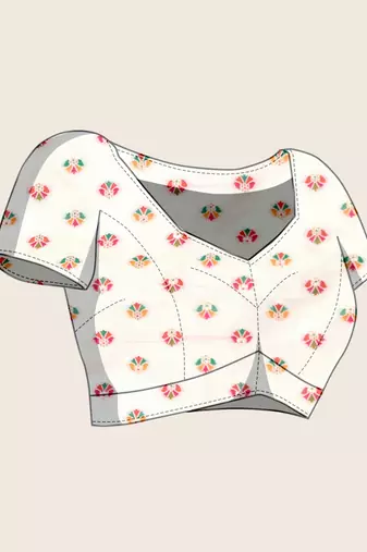 White floral print woven soft silk kalamkari saree with blouse