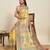 Yellow floral print woven soft silk kalamkari saree with blouse