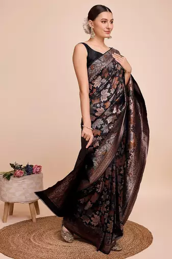 Black woven embellished pure silk banarasi saree with blouse