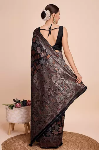 Black woven embellished pure silk banarasi saree with blouse