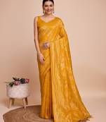 Gold woven embellished pure silk banarasi saree with blouse