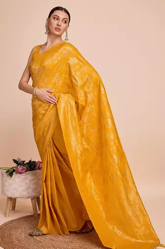 Gold woven embellished pure silk banarasi saree with blouse
