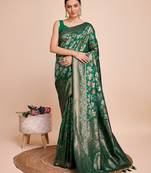 Green woven embellished pure silk banarasi saree with blouse