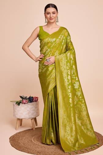 Mehendi woven embellished pure silk banarasi saree with blouse