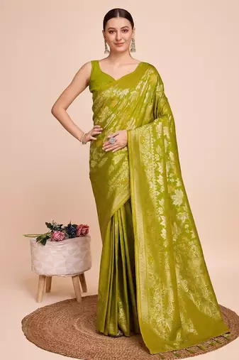 Mehendi woven embellished pure silk banarasi saree with blouse