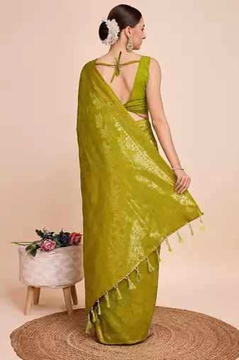 Mehendi woven embellished pure silk banarasi saree with blouse