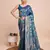 Teal blue woven embellished pure silk banarasi saree with blouse