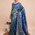 Teal blue woven embellished pure silk banarasi saree with blouse