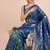 Teal blue woven embellished pure silk banarasi saree with blouse