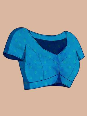 Teal blue woven embellished silk blend banarasi saree with blouse 5