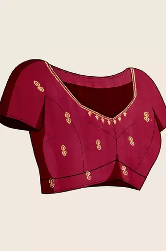 Dark pink embroidered silk blend bollywood saree with blouse