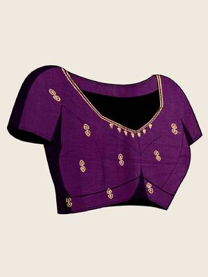 Purple embroidered silk blend bollywood saree with blouse 5