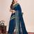 Teal blue embroidered silk blend bollywood saree with blouse