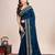 Teal blue embroidered silk blend bollywood saree with blouse