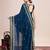 Teal blue embroidered silk blend bollywood saree with blouse