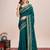 Teal green embroidered silk blend bollywood saree with blouse