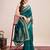 Teal green embroidered silk blend bollywood saree with blouse