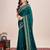 Teal green embroidered silk blend bollywood saree with blouse